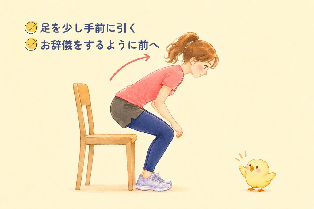 椅子から手をつかずに立ち上がる動作を横から見た解説イラスト